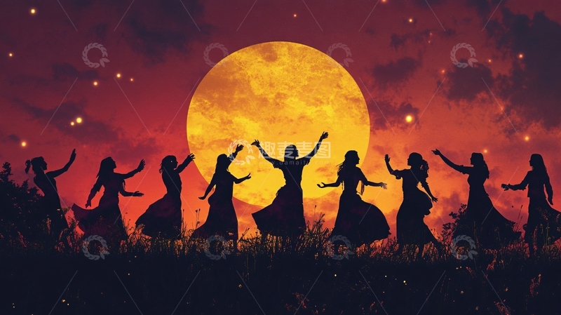 高清大图下载【趣麦麦图】月下跳舞