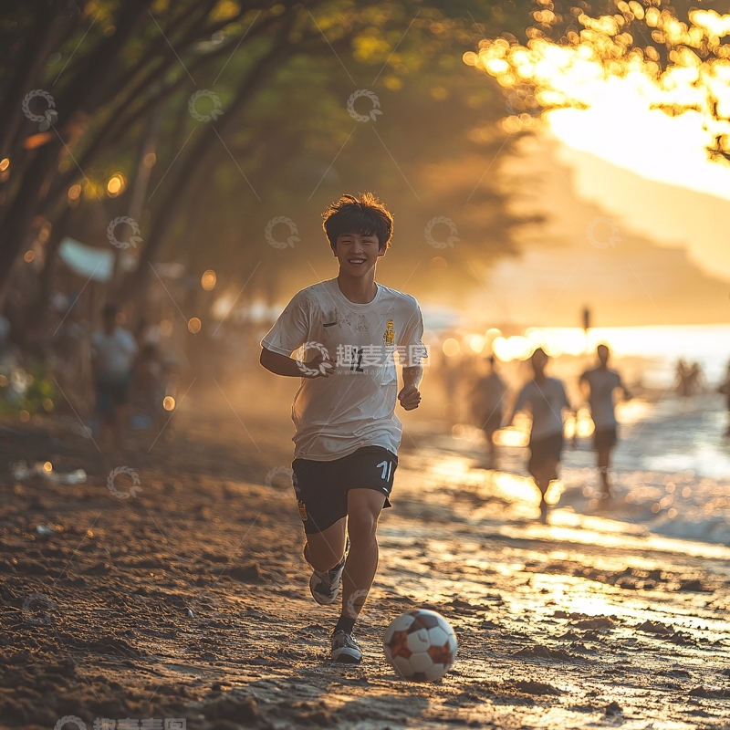 高清大图下载【趣麦麦图】运动员在操场踢球