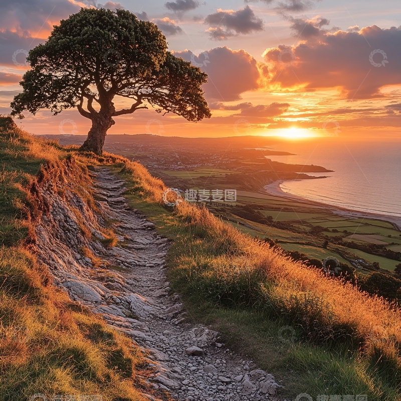 高清大图下载【趣麦麦图】落日小道美景