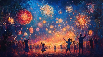 看着烟花欢呼的人群2