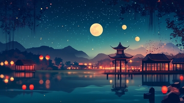 虎溪夜月景点插画6