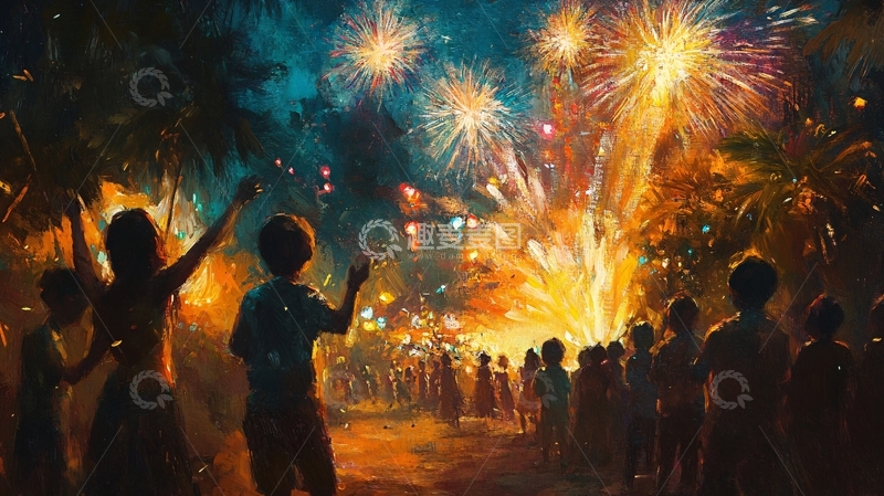 高清大图下载【趣麦麦图】看着烟花欢呼的人群1