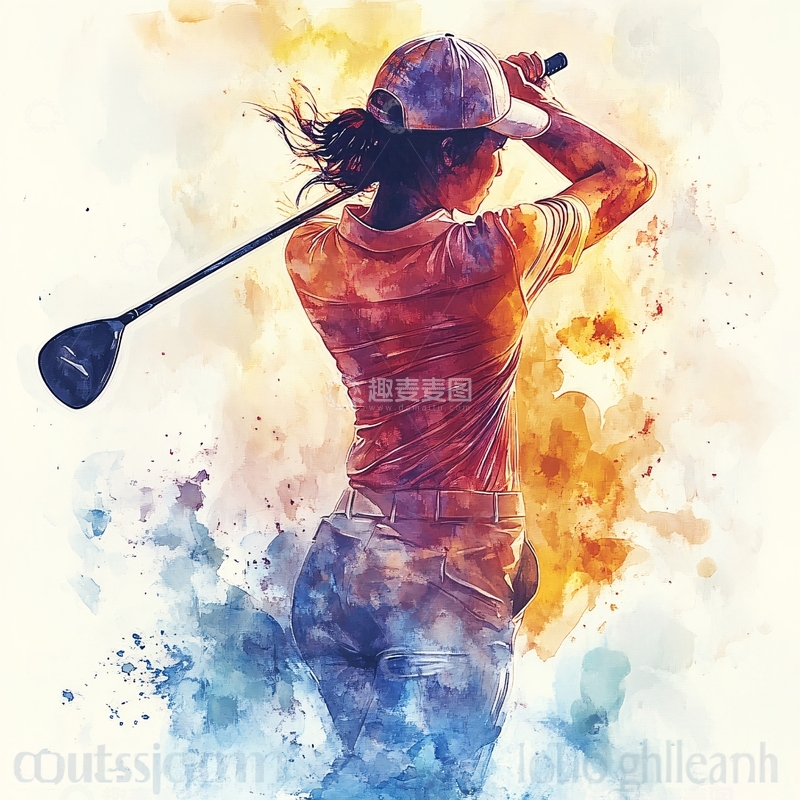 高清大图下载【趣麦麦图】打高尔夫水墨海报