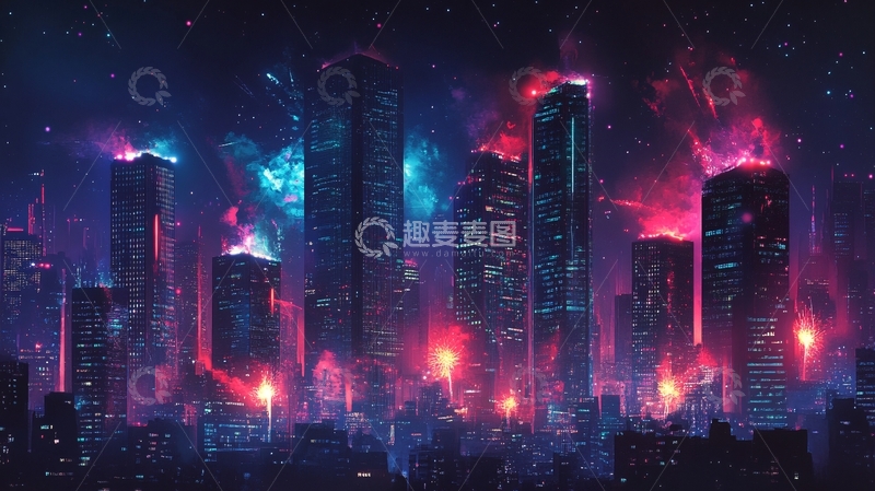 高清大图下载【趣麦麦图】紫色科技城市7