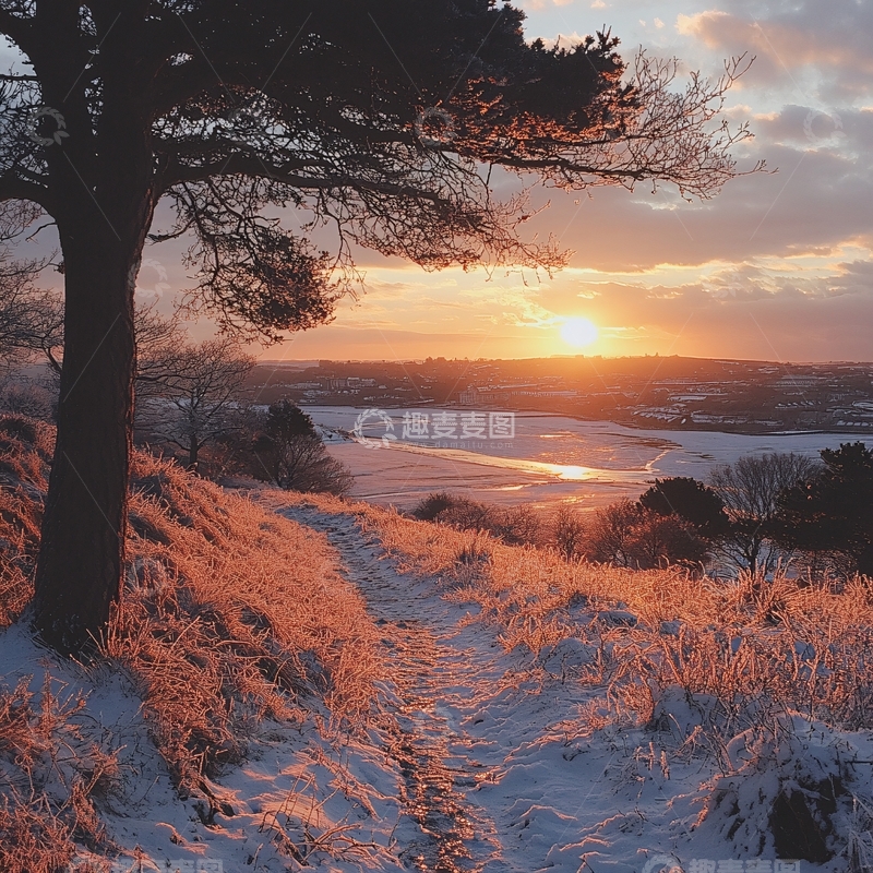 高清大图下载【趣麦麦图】冬天夕阳雪景6
