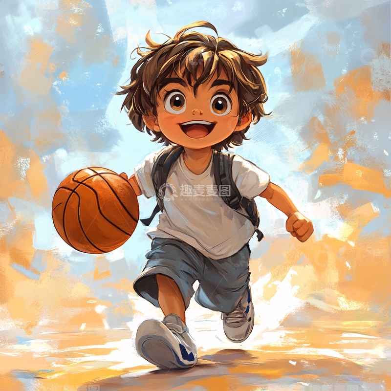 高清大图下载【趣麦麦图】篮球少年插画1