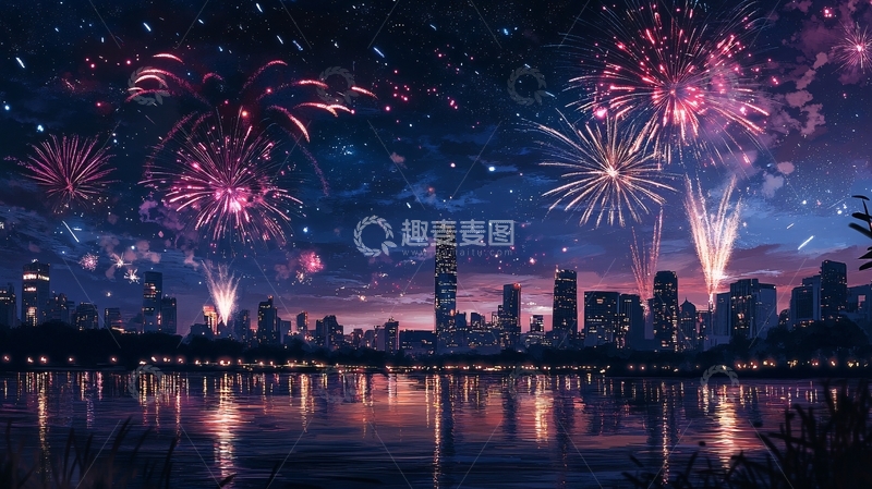 高清大图下载【趣麦麦图】星光烟火城市夜