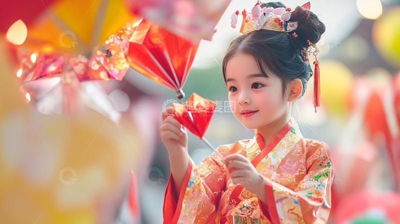 撑油纸伞的小女孩