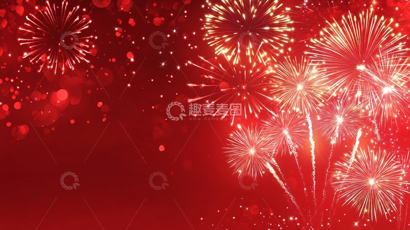 高清大图下载【趣麦麦图】烟花红背景1