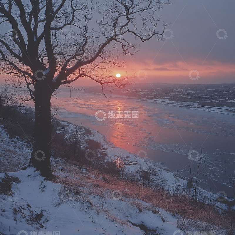 高清大图下载【趣麦麦图】松花江雾凇岛夕阳