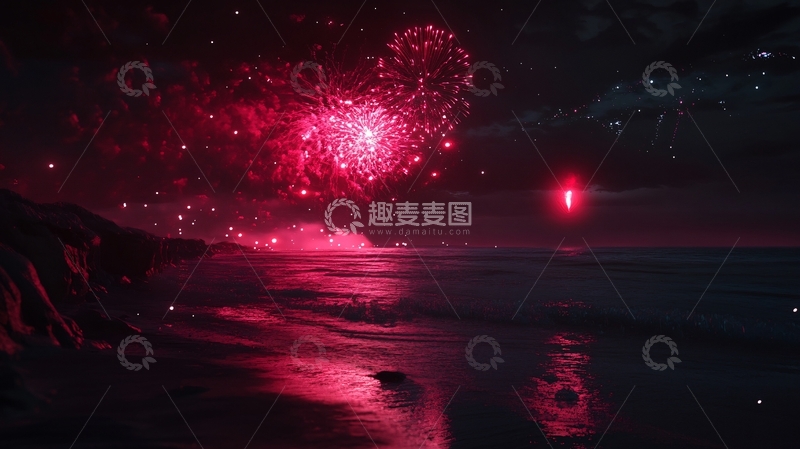 高清大图下载【趣麦麦图】去海边放烟花