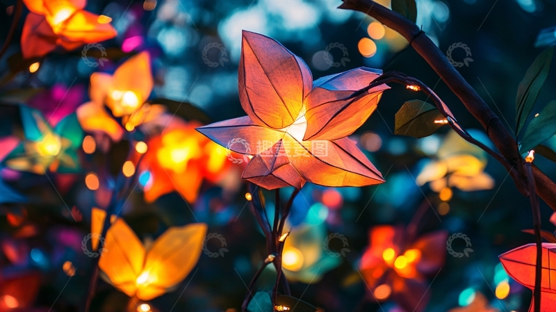 高清大图下载【趣麦麦图】花丛间的彩灯