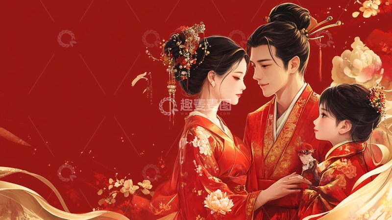 高清大图下载【趣麦麦图】中式婚礼插画1