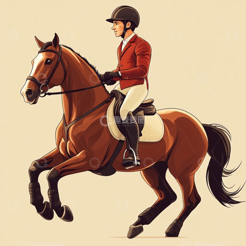 高清大图下载【趣麦麦图】赛马表演赛马插画1