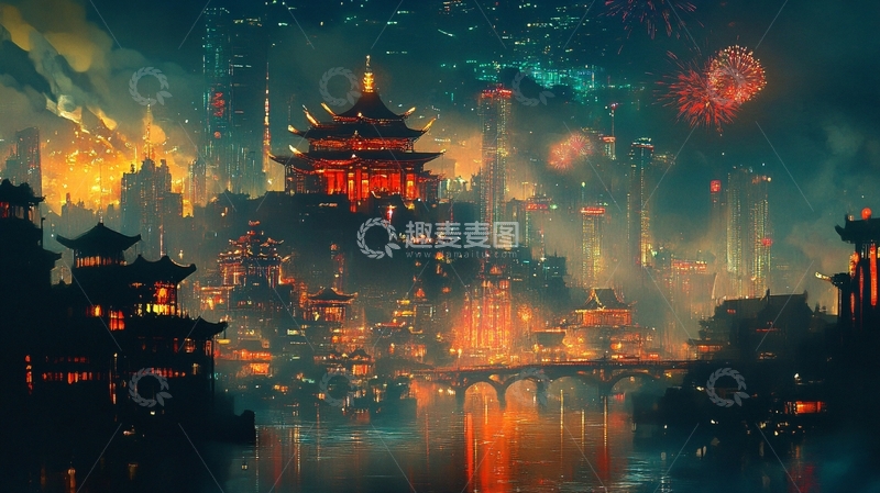 高清大图下载【趣麦麦图】烟雨插画