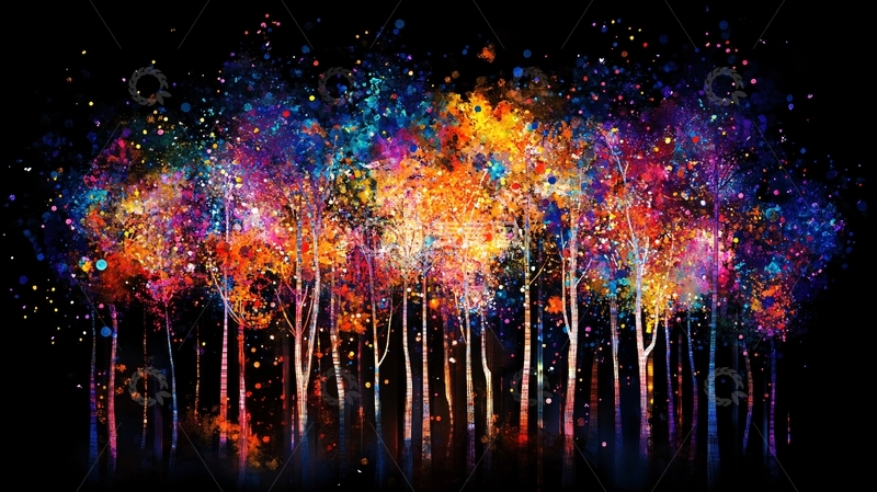 高清大图下载【趣麦麦图】抽象夜森林