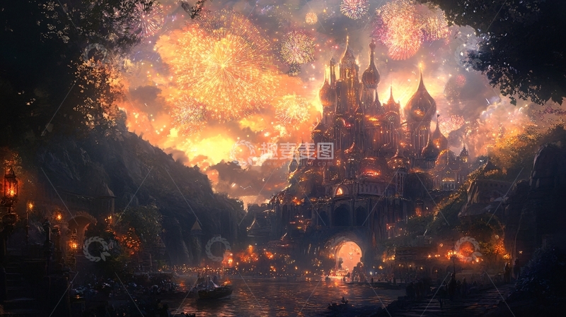 高清大图下载【趣麦麦图】奇幻城堡夜景4