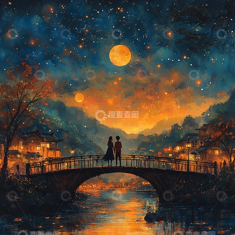 高清大图下载【趣麦麦图】串月桥插画1