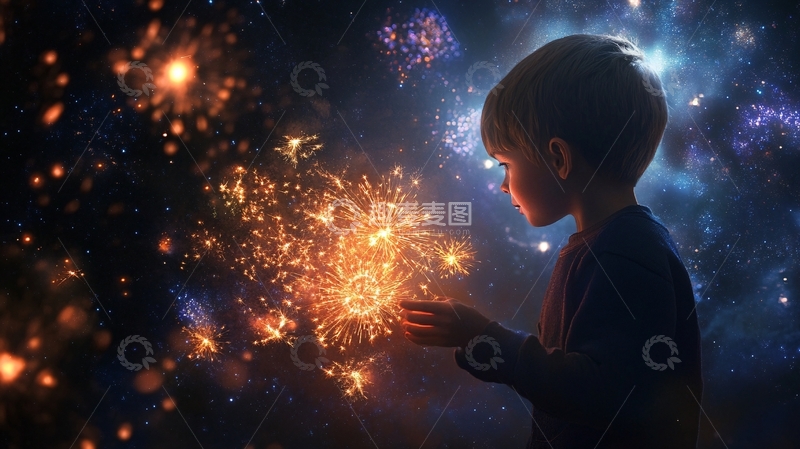 高清大图下载【趣麦麦图】放烟花的小女孩2