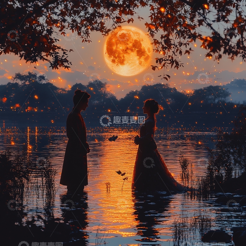高清大图下载【趣麦麦图】月光下的两人