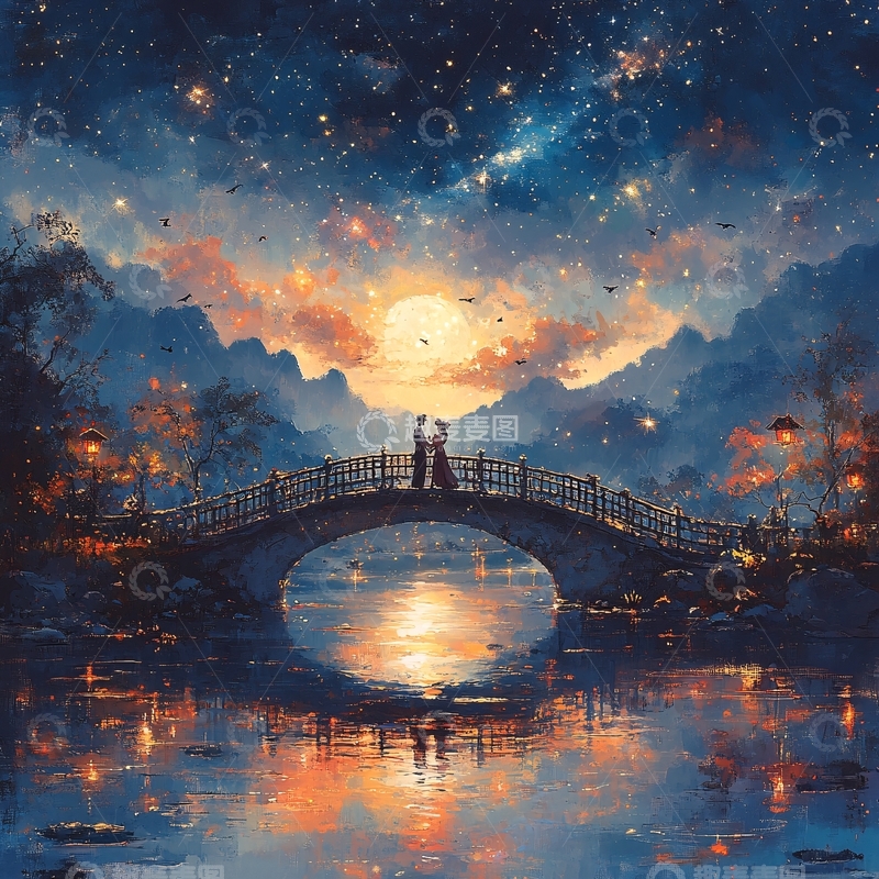 高清大图下载【趣麦麦图】串月桥插画2