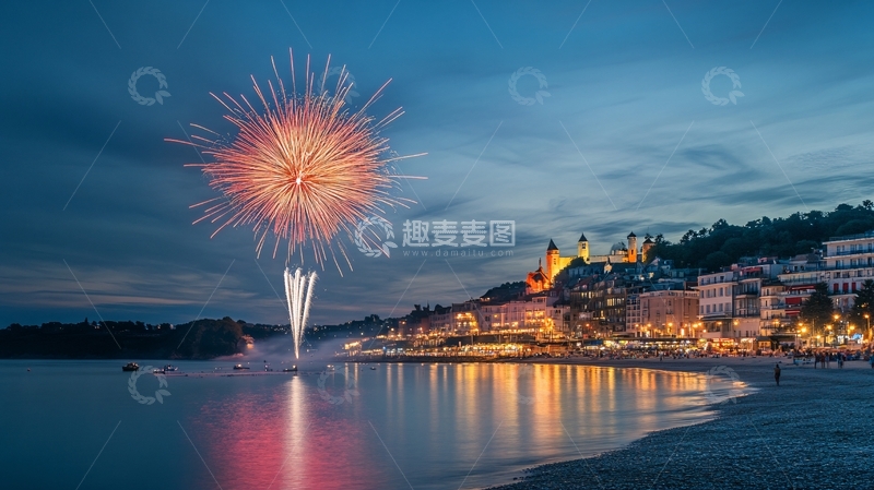 高清大图下载【趣麦麦图】海滩烟火晚会
