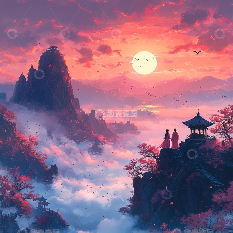 高清大图下载【趣麦麦图】天界晓钟风景插画25