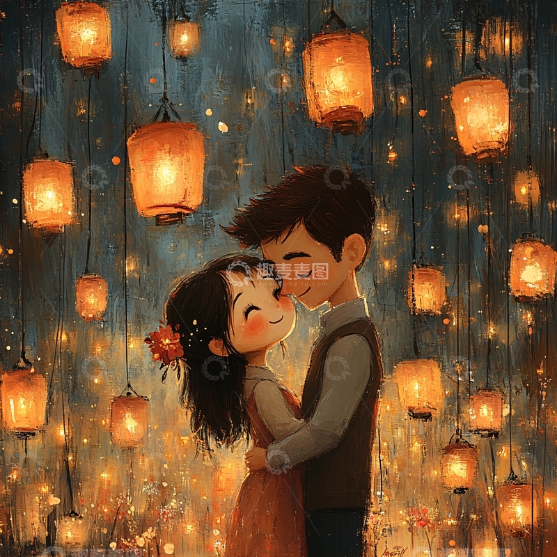 高清大图下载【趣麦麦图】唯美浪漫情侣插画5