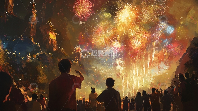 高清大图下载【趣麦麦图】看烟花的人1