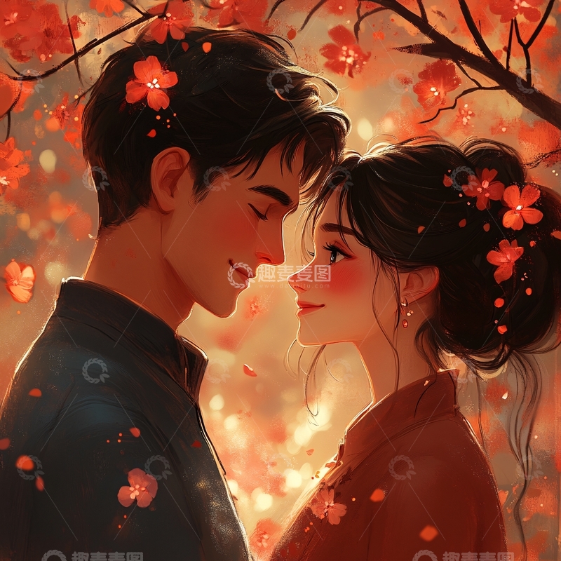 高清大图下载【趣麦麦图】插画情侣