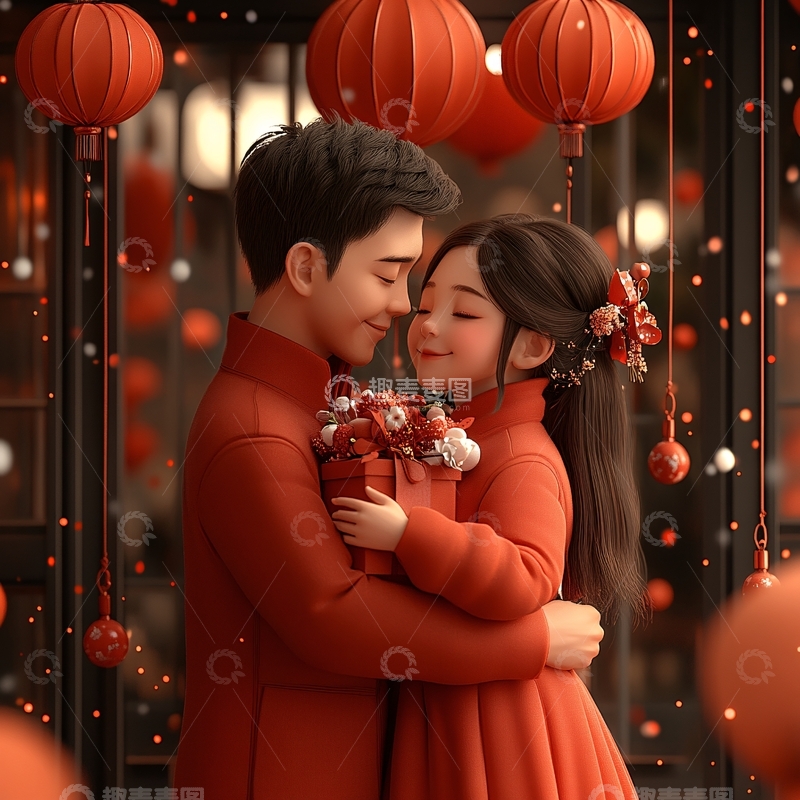 高清大图下载【趣麦麦图】新年情侣插画5