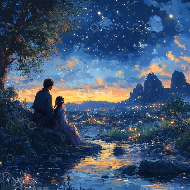 高清大图下载【趣麦麦图】情侣看流星雨1