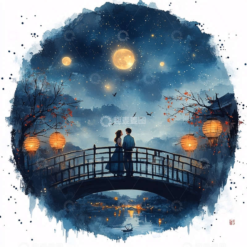 高清大图下载【趣麦麦图】串月桥插画7