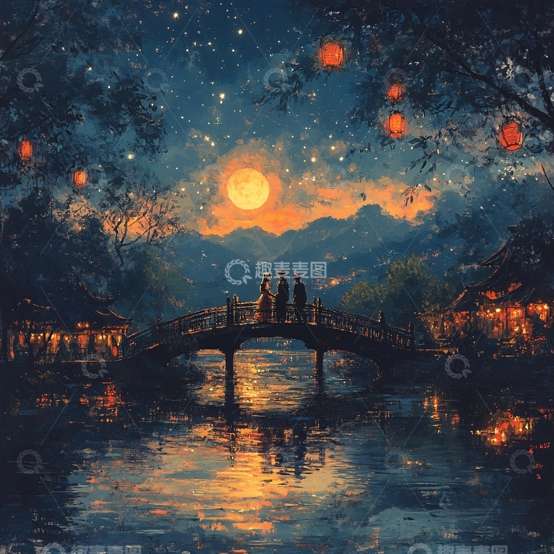 高清大图下载【趣麦麦图】串月桥插画5