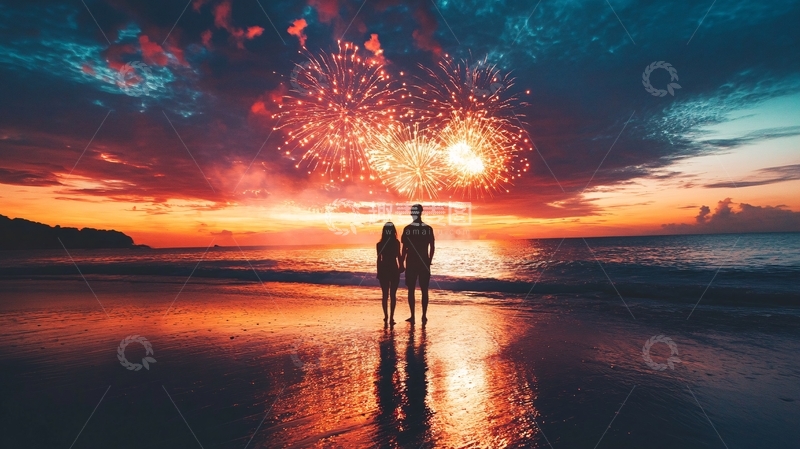 高清大图下载【趣麦麦图】去海边放烟花3