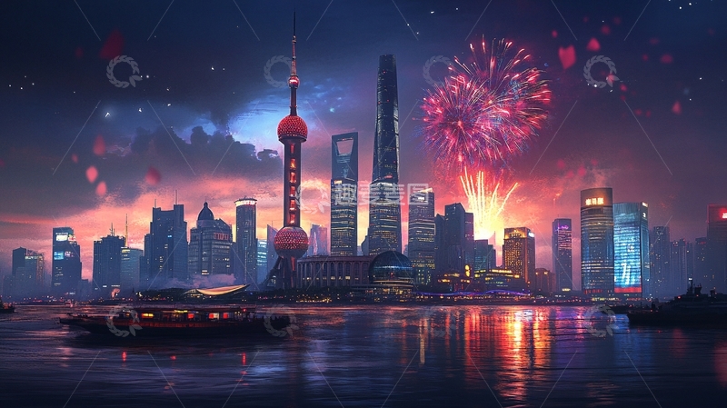 高清大图下载【趣麦麦图】陆家嘴烟花夜景1