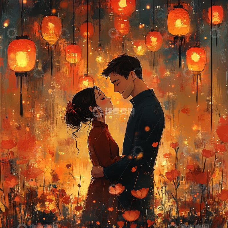 高清大图下载【趣麦麦图】唯美浪漫情侣插画4