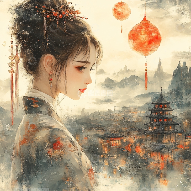高清大图下载【趣麦麦图】古风美女头像插画封面1