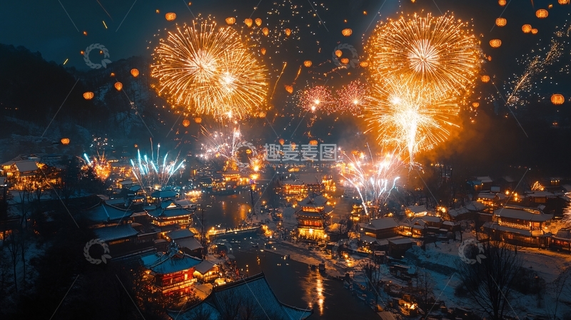 高清大图下载【趣麦麦图】古镇放烟花1