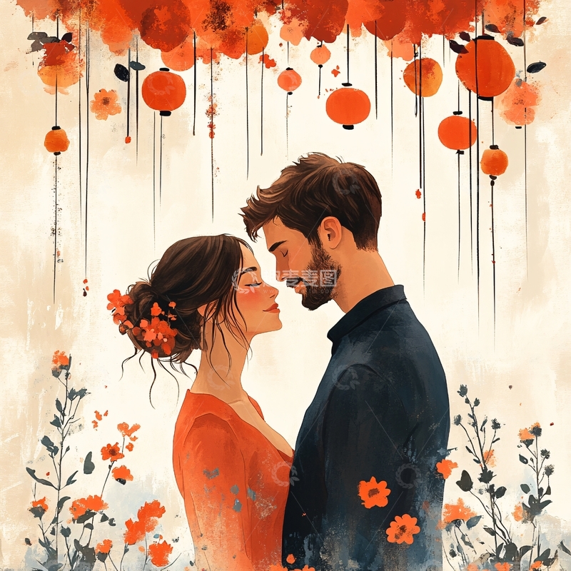 高清大图下载【趣麦麦图】浪漫情侣插画