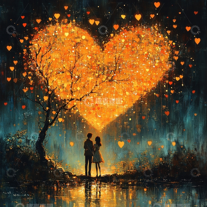 高清大图下载【趣麦麦图】爱心情侣背影1