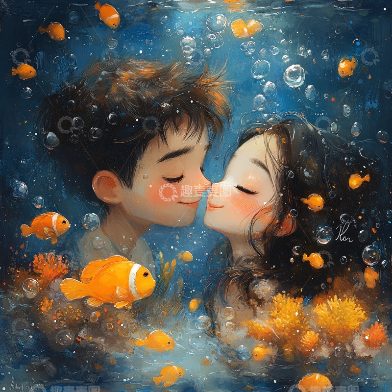 高清大图下载【趣麦麦图】唯美浪漫情侣插画6