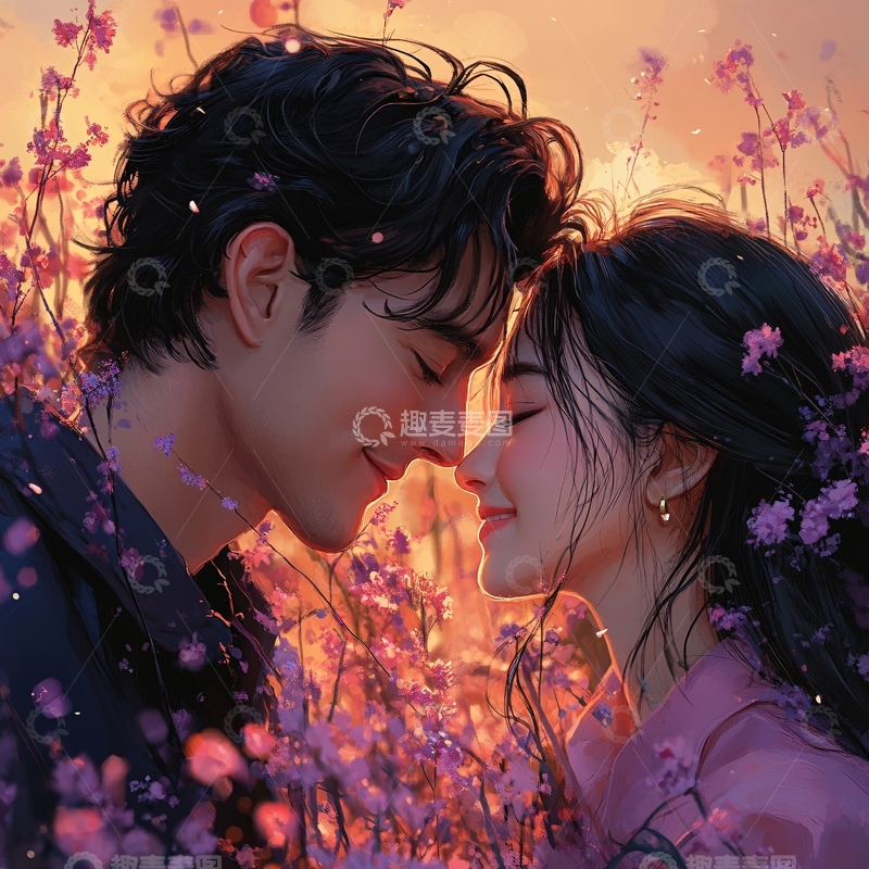 高清大图下载【趣麦麦图】唯美浪漫情侣插画7
