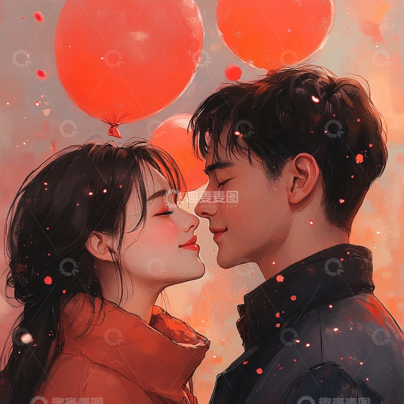 高清大图下载【趣麦麦图】情侣头像插画