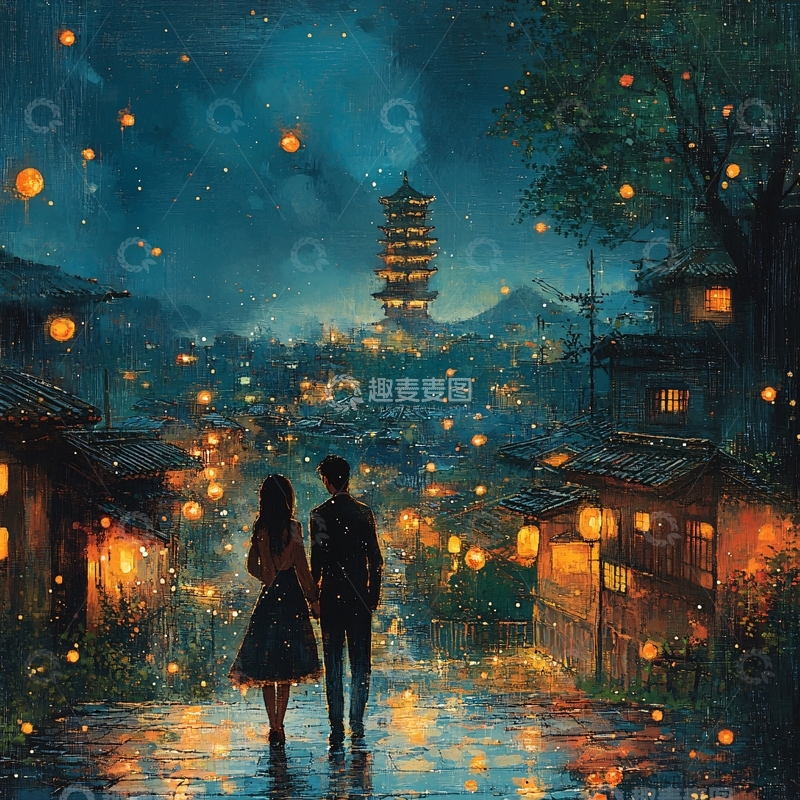 高清大图下载【趣麦麦图】烟雨楼插画2