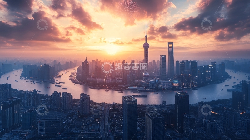 高清大图下载【趣麦麦图】日出陆家嘴