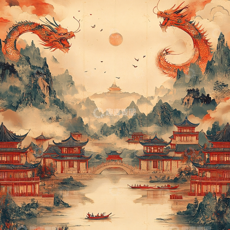 高清大图下载【趣麦麦图】新中式楼阁皇宫山水5