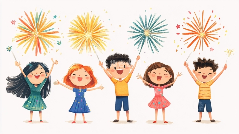 高清大图下载【趣麦麦图】赏烟花插画11