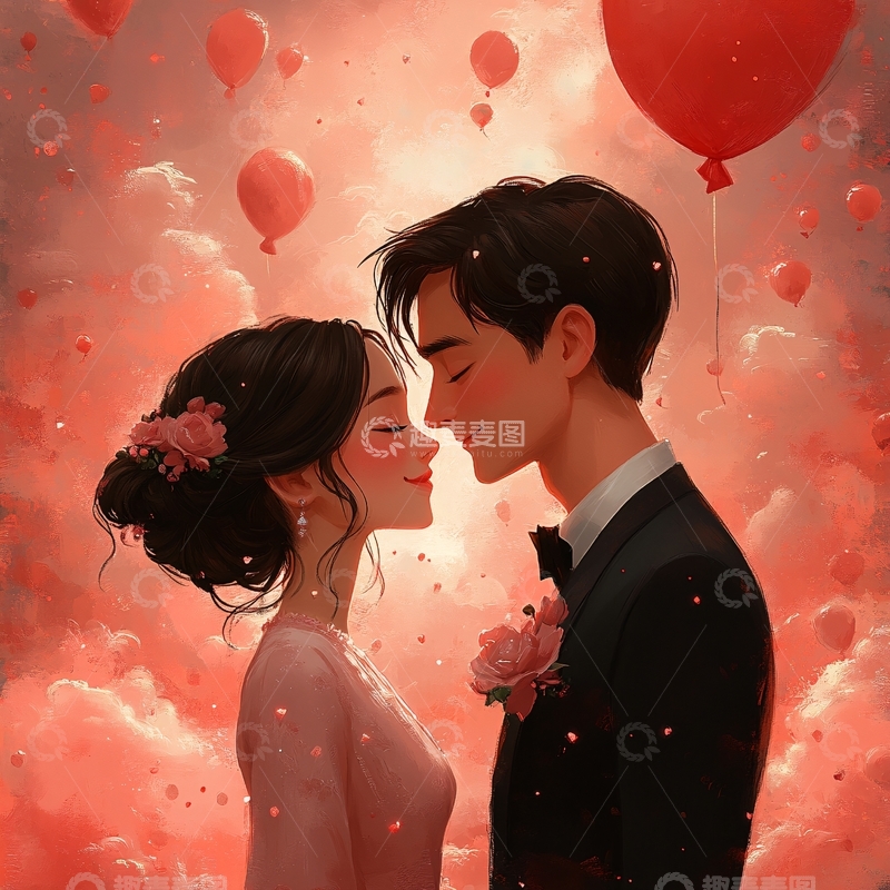 高清大图下载【趣麦麦图】结婚照插画
