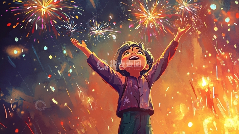 高清大图下载【趣麦麦图】赏烟花插画13